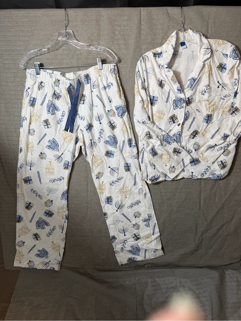 Old Navy Hanukkah Pajama Set Women Large 100% Cotton White and Blue